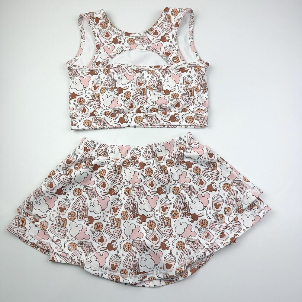 Kids Pink & Brown Printed Crop Top and Twirl Skirt Set - Picture 10 of 10